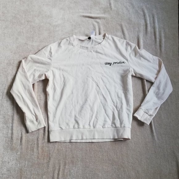 H&M Stay Positive Off White Sweatshirt Size Small - Picture 1 of 7